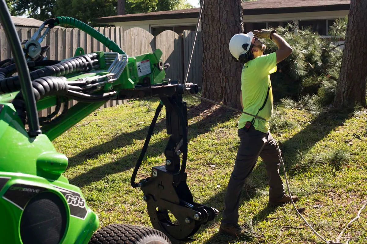Crew and green spider loader on a slope — tree service in Jacksonville, FL by Jax Tree Removal